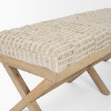 Solis II 50L x 16W Brown Base Beige Woven Leather Cushion Accent Bench by Mercana at Eve Furniture