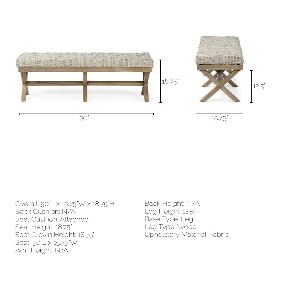 Solis II Brown Base Beige Woven Leather Cushion Accent Bench by Mercana at Eve Furniture