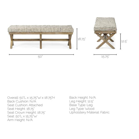 Solis II Brown Base Beige Woven Leather Cushion Accent Bench by Mercana at Eve Furniture