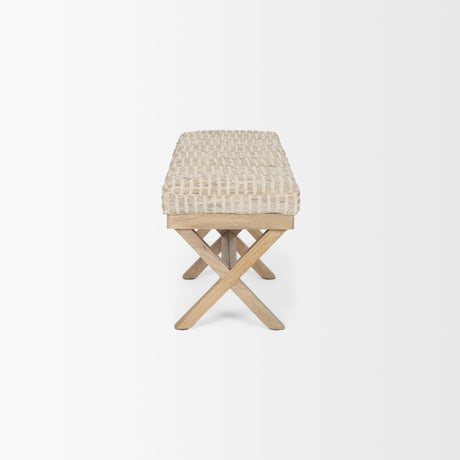 Solis II Brown Base Beige Woven Leather Cushion Accent Bench by Mercana at Eve Furniture