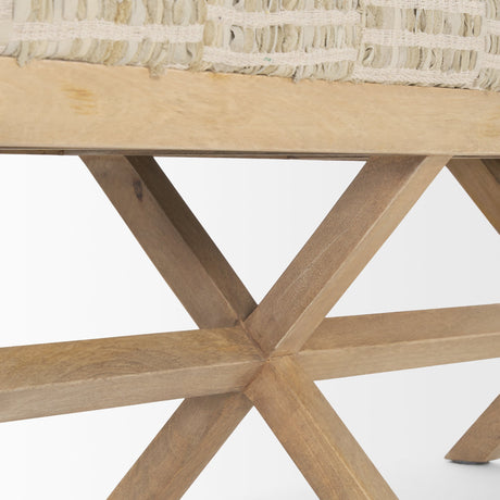 Solis II Brown Base Beige Woven Leather Cushion Accent Bench by Mercana at Eve Furniture