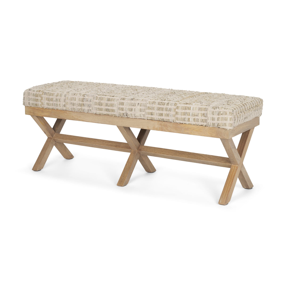 Solis II Brown Base Beige Woven Leather Cushion Accent Bench by Mercana at Eve Furniture