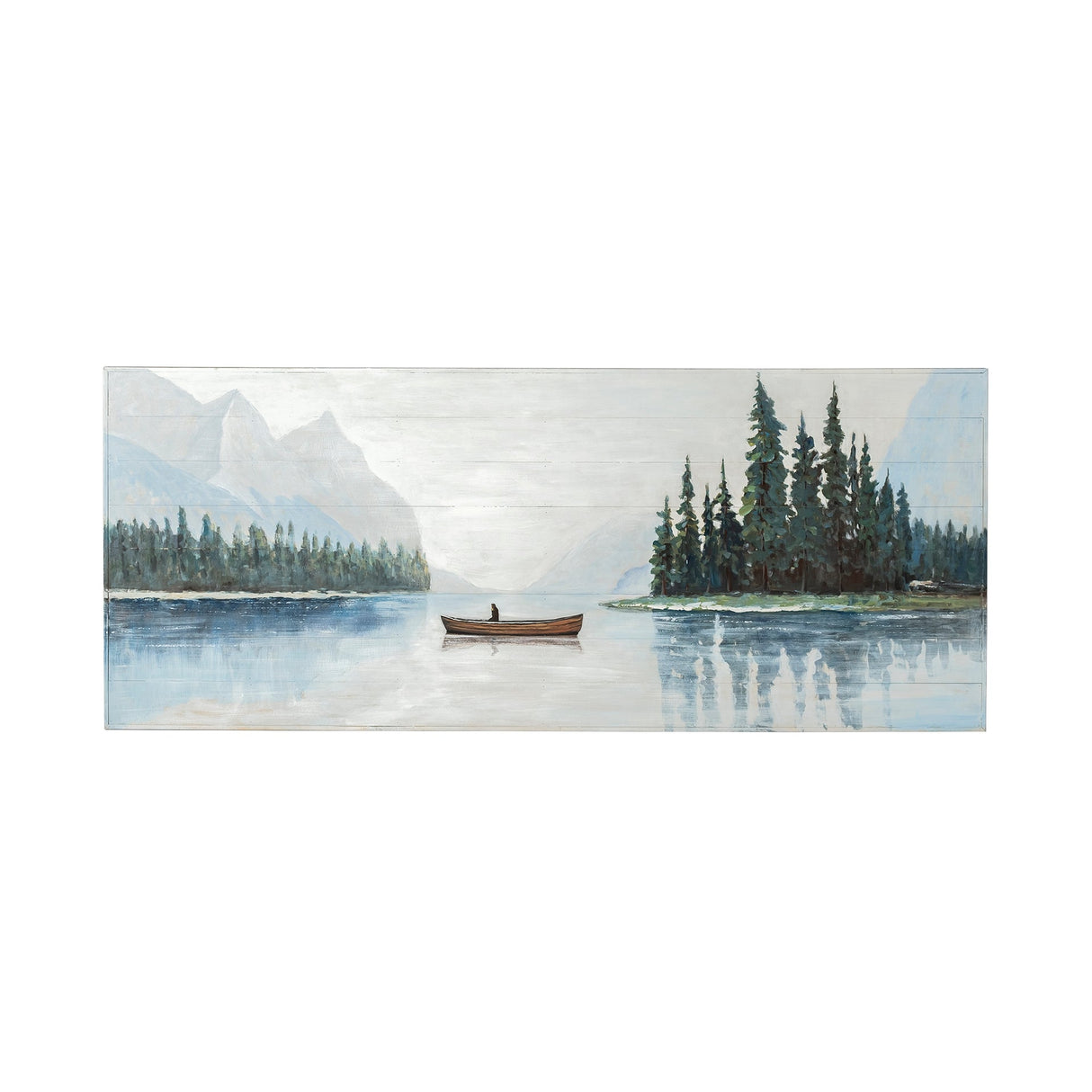 Solitude Canoe on the Lake Original Hand Painted on Wood Oil Painting by Mercana at Eve Furniture
