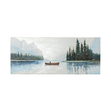 Solitude Canoe on the Lake Original Hand Painted on Wood Oil Painting by Mercana at Eve Furniture