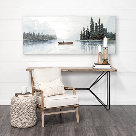 Solitude Canoe on the Lake Original Hand Painted on Wood Oil Painting by Mercana at Eve Furniture