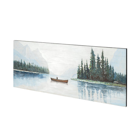 Solitude Canoe on the Lake Original Hand Painted on Wood Oil Painting by Mercana at Eve Furniture