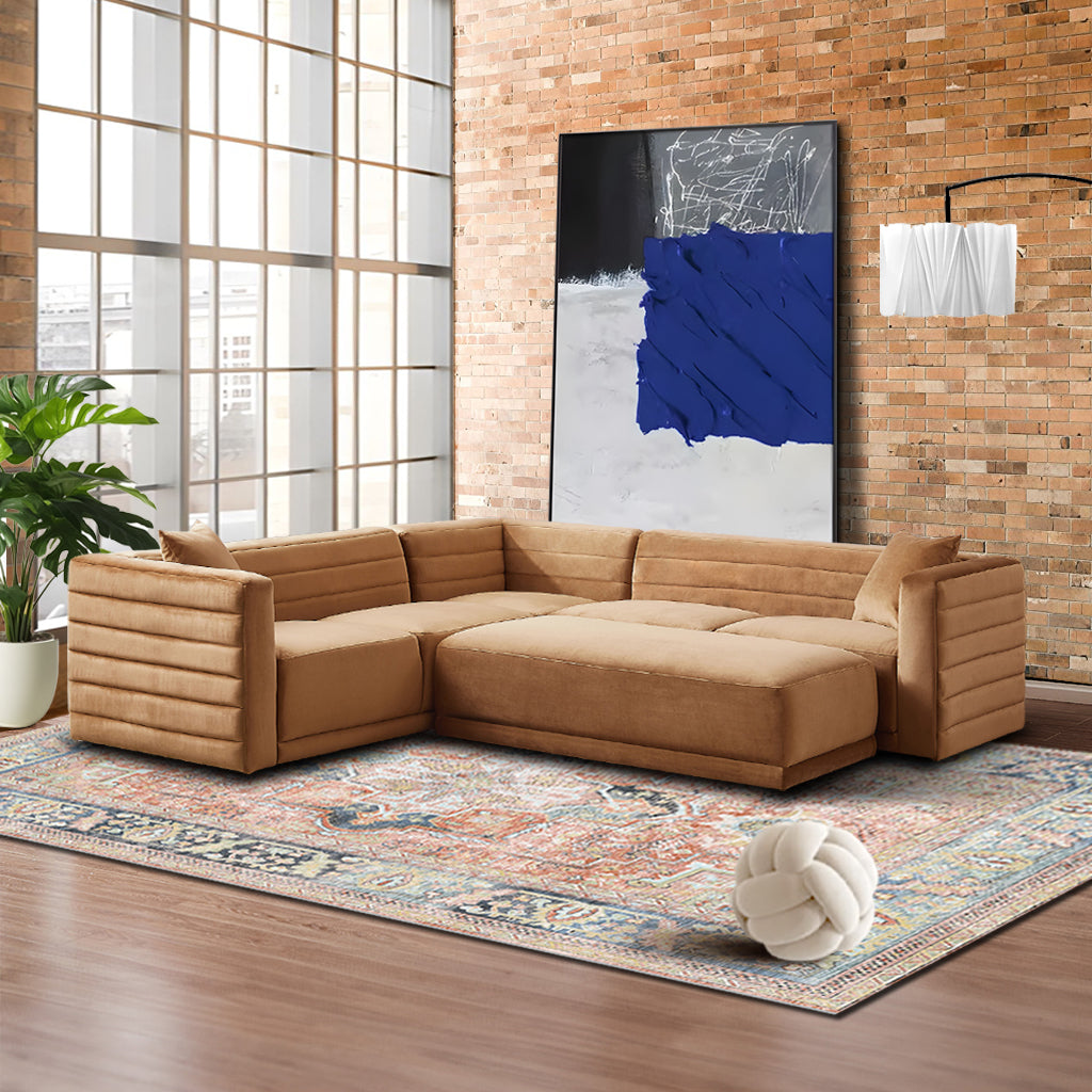 Solo Modular Corner Sectional Mid-Century Modern Sofa Cognac / Velvet