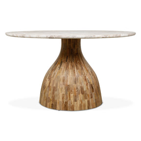 Solomon 54" Round Dining Table with Capri Beige Marble and Natural Mango Base by Home Trends & Design at Eve Furniture
