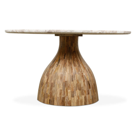 Solomon 54" Round Dining Table with Capri Beige Marble and Natural Mango Base by Home Trends & Design at Eve Furniture