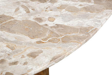 Solomon 54" Round Dining Table with Capri Beige Marble and Natural Mango Base by Home Trends & Design at Eve Furniture