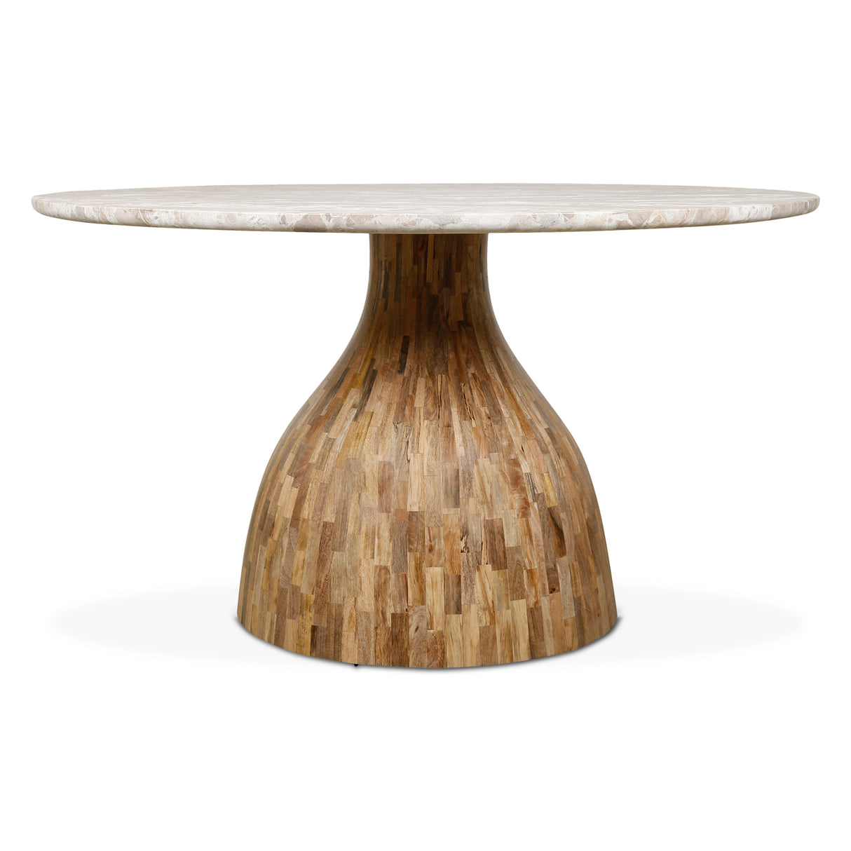 Solomon 54" Round Dining Table with Capri Beige Marble and Natural Mango Base by Home Trends & Design at Eve Furniture