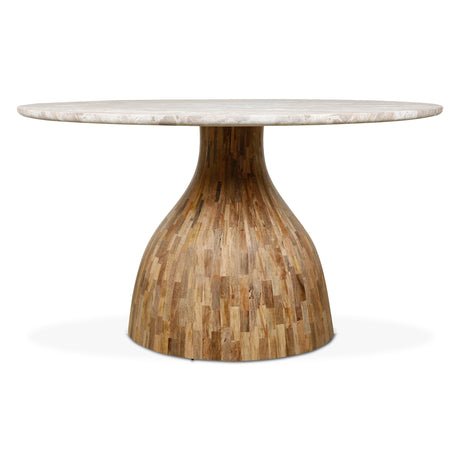 Solomon 54" Round Dining Table with Capri Beige Marble and Natural Mango Base by Home Trends & Design at Eve Furniture