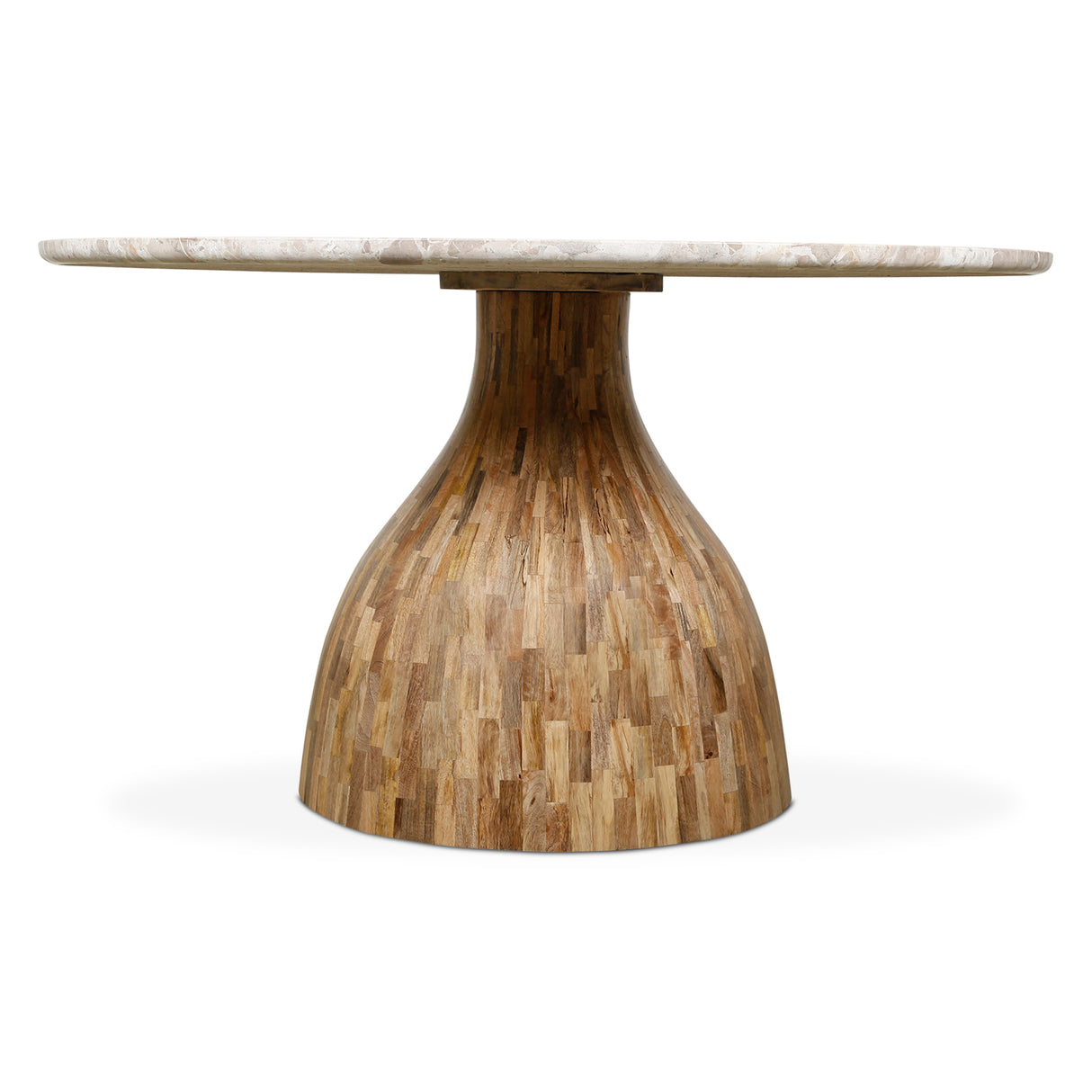 Solomon 54" Round Dining Table with Capri Beige Marble and Natural Mango Base by Home Trends & Design at Eve Furniture