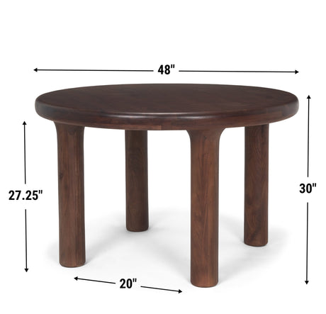 Soma Red Brown Acacia Wood Round Dining Table by Mercana at Eve Furniture