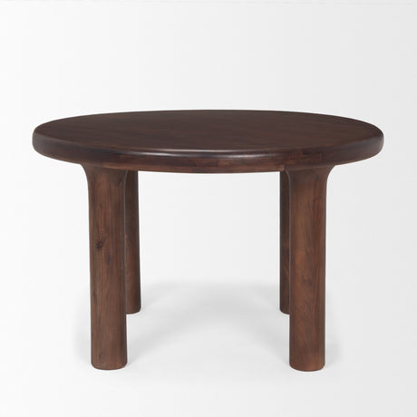 Soma Red Brown Acacia Wood Round Dining Table by Mercana at Eve Furniture