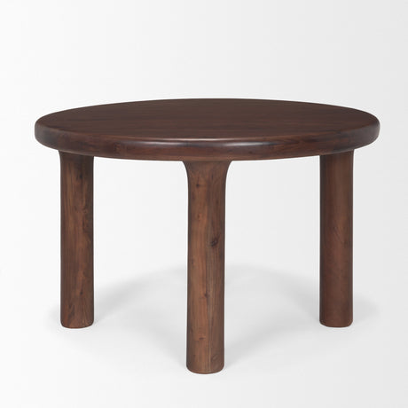 Soma Red Brown Acacia Wood Round Dining Table by Mercana at Eve Furniture