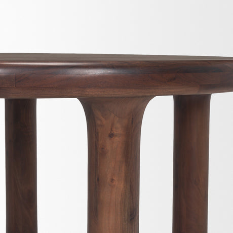 Soma Red Brown Acacia Wood Round Dining Table by Mercana at Eve Furniture