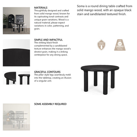 Soma Textured Black Mango Wood Round Dining Table by Mercana at Eve Furniture