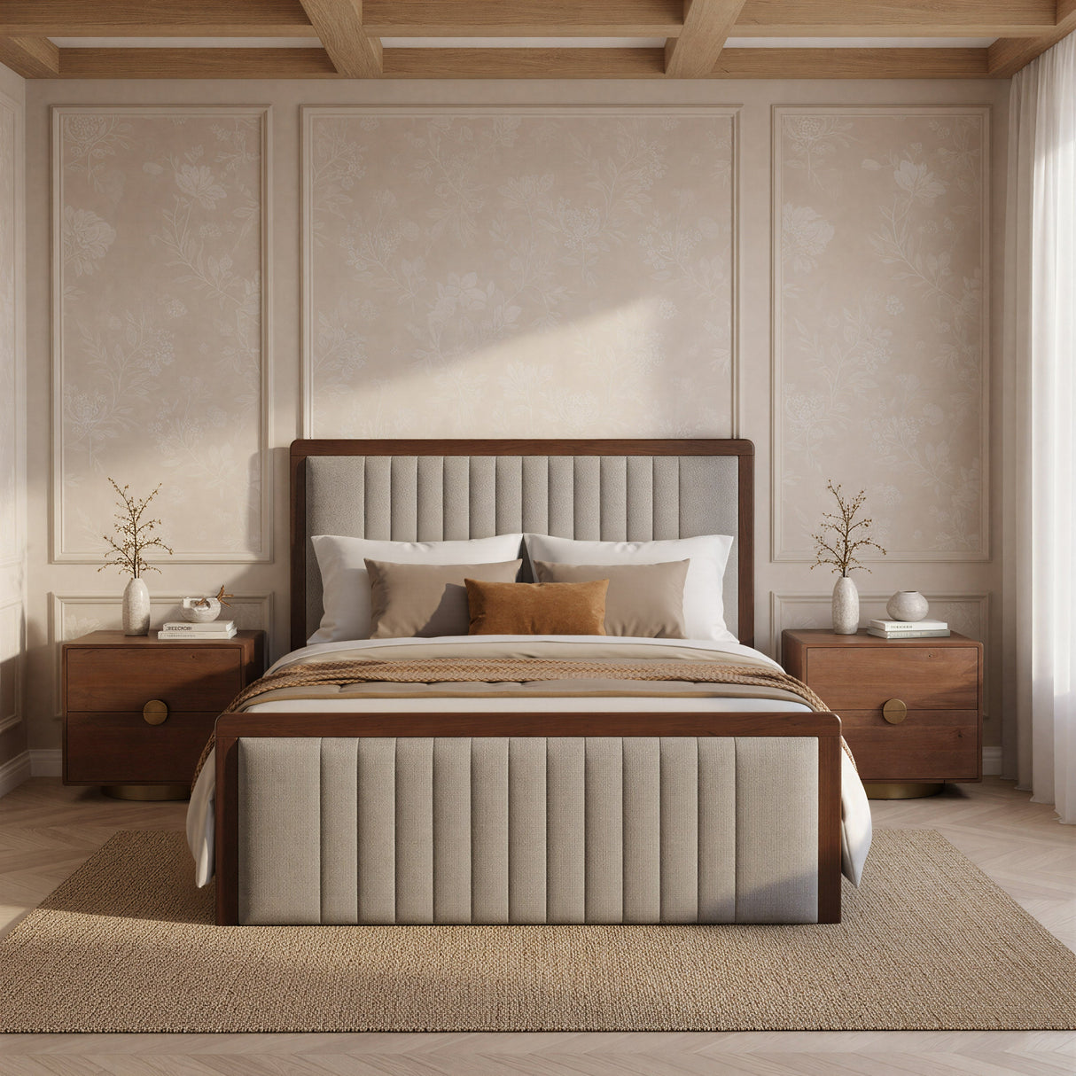 Somune Gray & Walnut Queen Bed by Zuomod at Eve Furniture