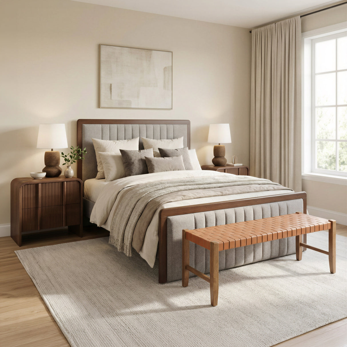 Somune Gray & Walnut Queen Bed by Zuomod at Eve Furniture
