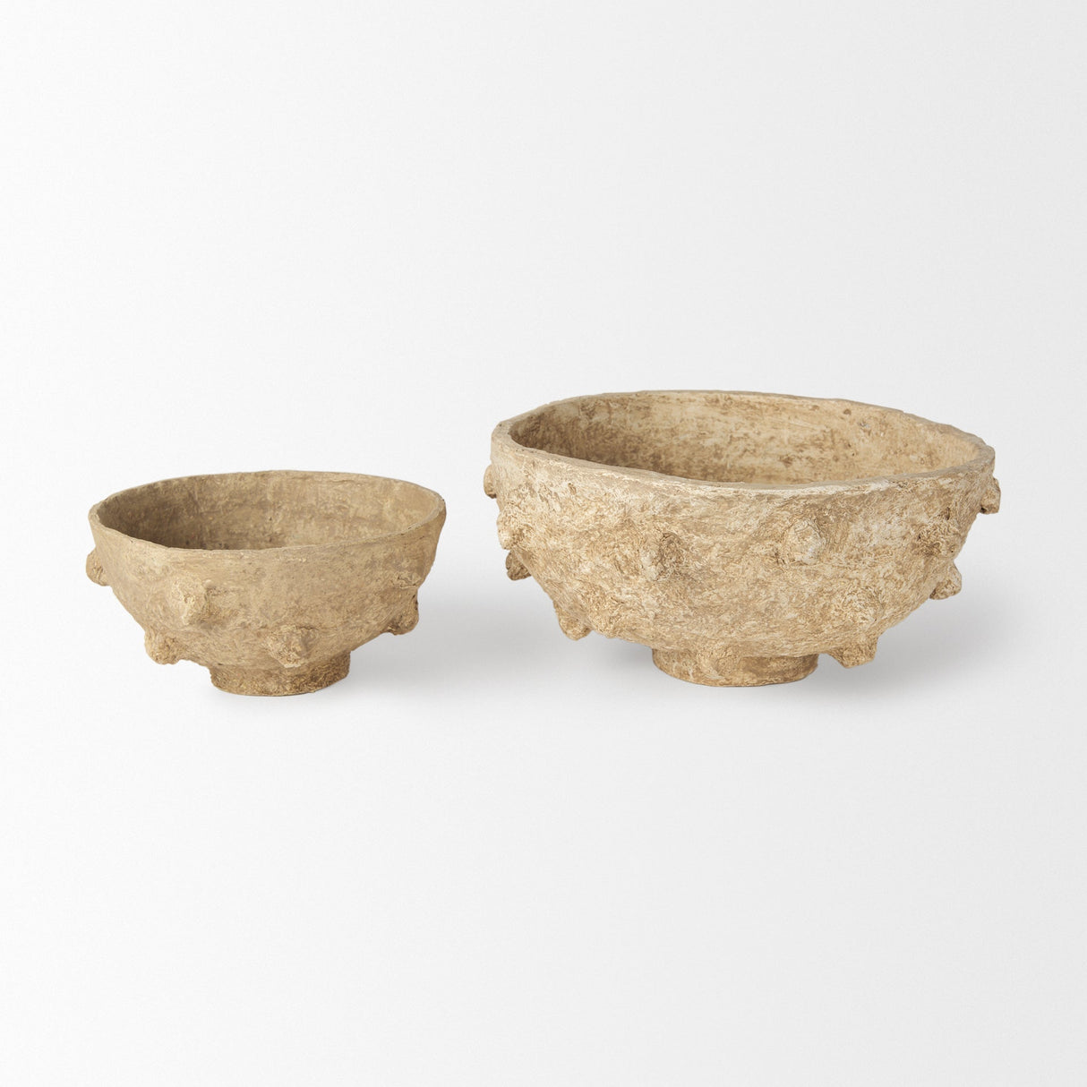 Sonam Set of 2 Beige Paper Mache Spiked Bowls by Mercana at Eve Furniture