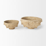 Sonam Set of 2 Beige Paper Mache Spiked Bowls by Mercana at Eve Furniture