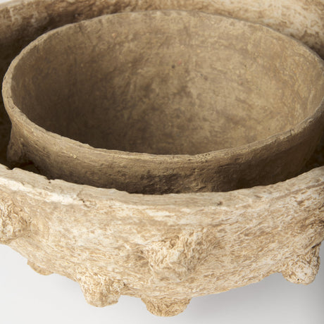 Sonam Set of 2 Beige Paper Mache Spiked Bowls by Mercana at Eve Furniture