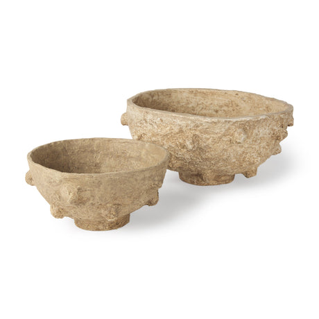 Sonam Set of 2 Beige Paper Mache Spiked Bowls by Mercana at Eve Furniture