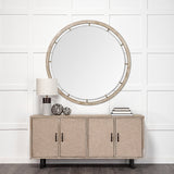 Sonance Round Brown Wood Frame Mirror by Mercana at Eve Furniture