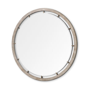 Sonance Round Brown Wood Frame Mirror by Mercana at Eve Furniture