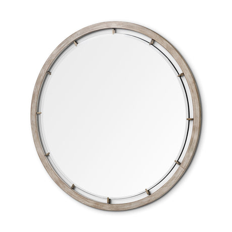 Sonance Round Brown Wood Frame Mirror by Mercana at Eve Furniture