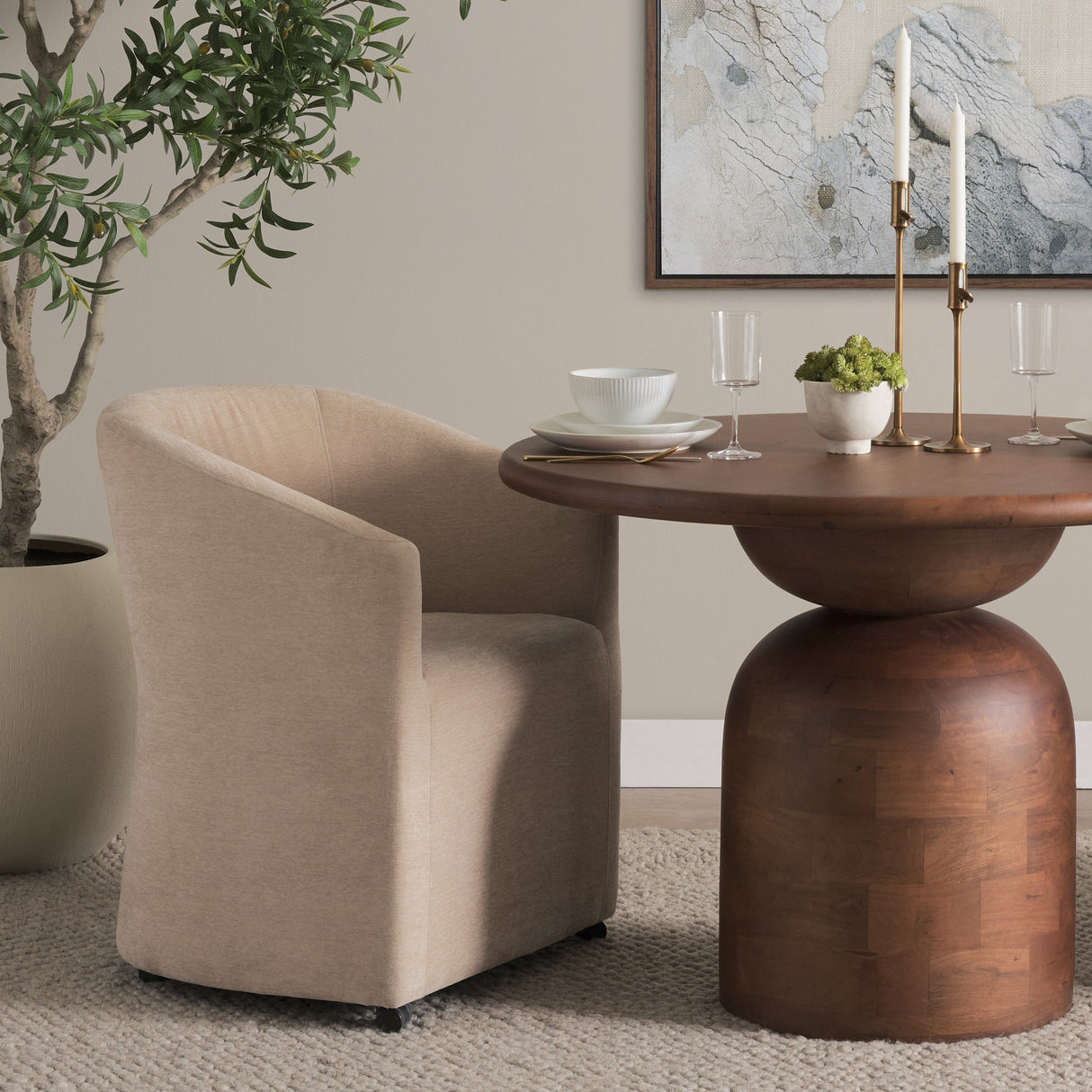Sondra Beige Performance Fabric Upholstered Club Dining Chair by Mercana at Eve Furniture