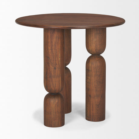 Sonel Pedestal Medium Dark Brown Acacia Wood Foyer Table by Mercana at Eve Furniture