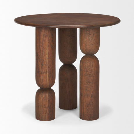 Sonel Pedestal Medium Dark Brown Acacia Wood Foyer Table by Mercana at Eve Furniture