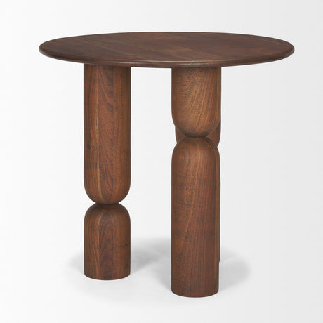 Sonel Pedestal Medium Dark Brown Acacia Wood Foyer Table by Mercana at Eve Furniture