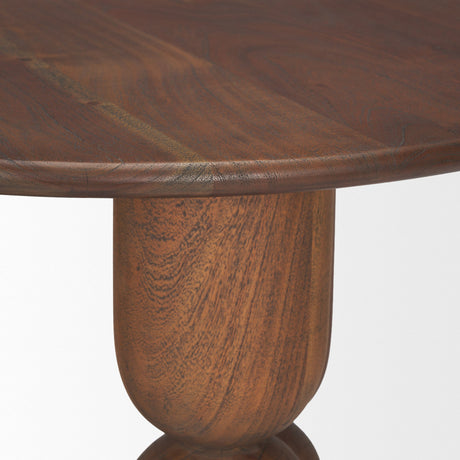 Sonel Pedestal Medium Dark Brown Acacia Wood Foyer Table by Mercana at Eve Furniture