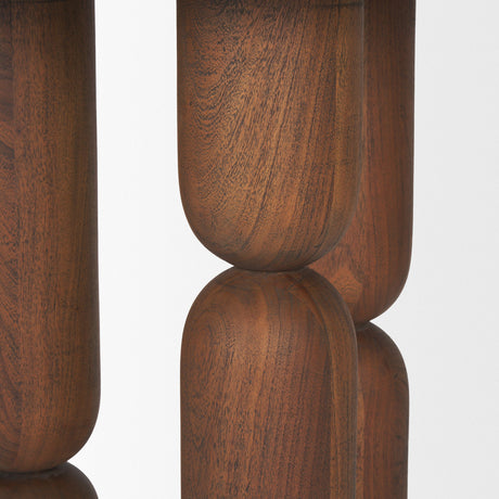Sonel Pedestal Medium Dark Brown Acacia Wood Foyer Table by Mercana at Eve Furniture