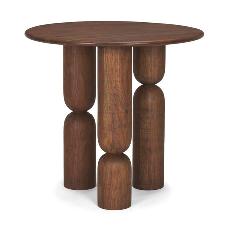 Sonel Pedestal Medium Dark Brown Acacia Wood Foyer Table by Mercana at Eve Furniture