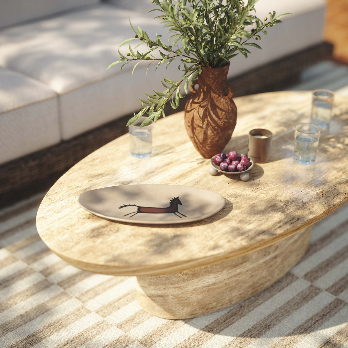 Sonia 51" Faux Travertine Indoor/Outdoor Concrete Coffee Table by TOV Furniture at Eve Furniture