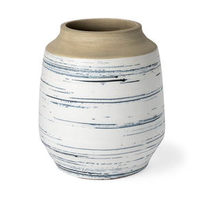 Sonnett Tall White/Blue Ceramic Vase by Mercana at Eve Furniture