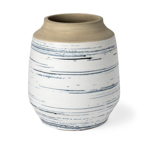 Sonnett Tall White/Blue Ceramic Vase by Mercana at Eve Furniture
