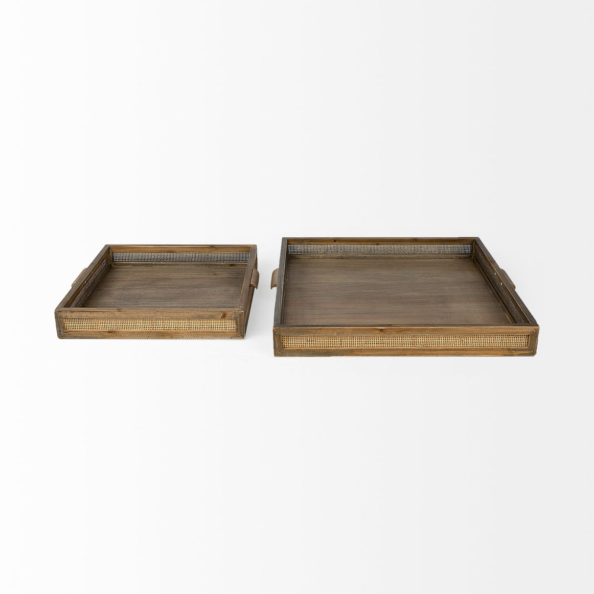 Sonny 23.6L x 23.6W x 2.0H Set of Two Brown Wood and Wicker Square Trays by Mercana at Eve Furniture