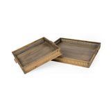Sonny 23.6L x 23.6W x 2.0H Set of Two Brown Wood and Wicker Square Trays by Mercana at Eve Furniture