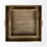 Sonny Set of Two Brown Wood and Wicker Square Trays by Mercana at Eve Furniture