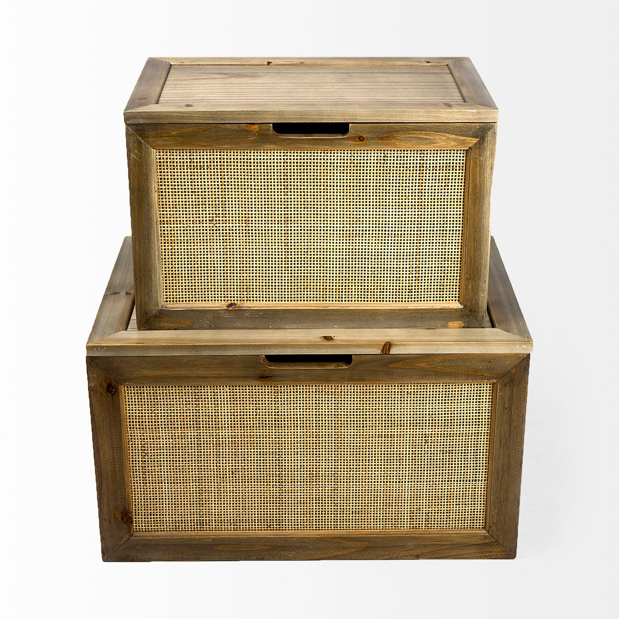 Sonny Set of Two Brown Wood and Wicker W/ Metal Detail Rectangular Boxes by Mercana at Eve Furniture