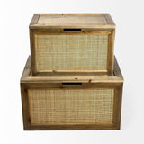 Sonny Set of Two Brown Wood and Wicker W/ Metal Detail Rectangular Boxes by Mercana at Eve Furniture