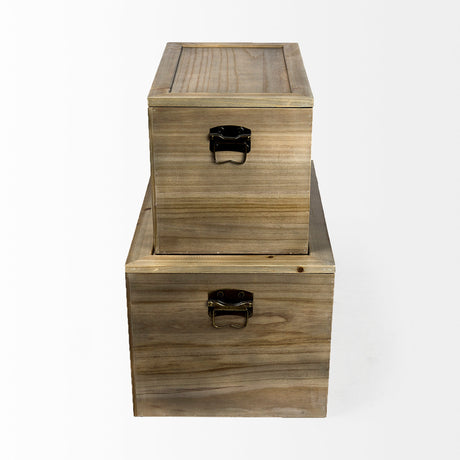 Sonny Set of Two Brown Wood and Wicker W/ Metal Detail Rectangular Boxes by Mercana at Eve Furniture