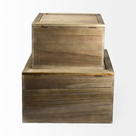 Sonny Set of Two Brown Wood and Wicker W/ Metal Detail Rectangular Boxes by Mercana at Eve Furniture
