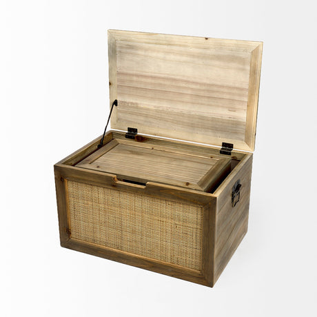 Sonny Set of Two Brown Wood and Wicker W/ Metal Detail Rectangular Boxes by Mercana at Eve Furniture