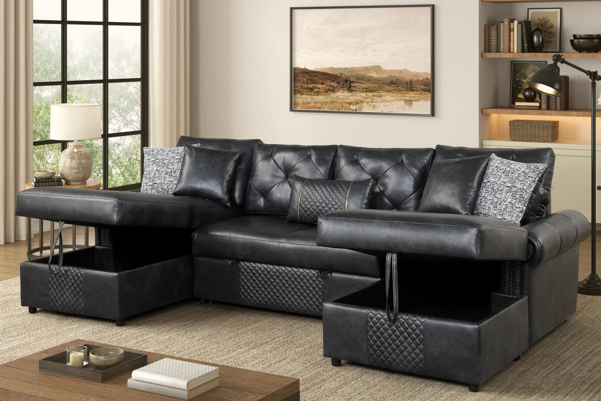 Sonoma Black Double Storage Chaise Sectional (w/ Pull-Out Bed)